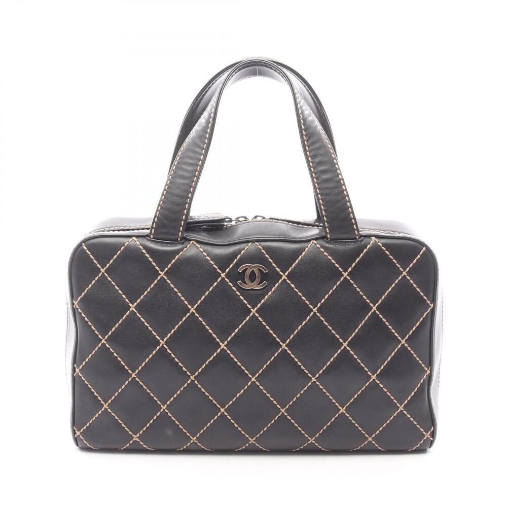 Chanel Wild Stitch Handbag Leather Black